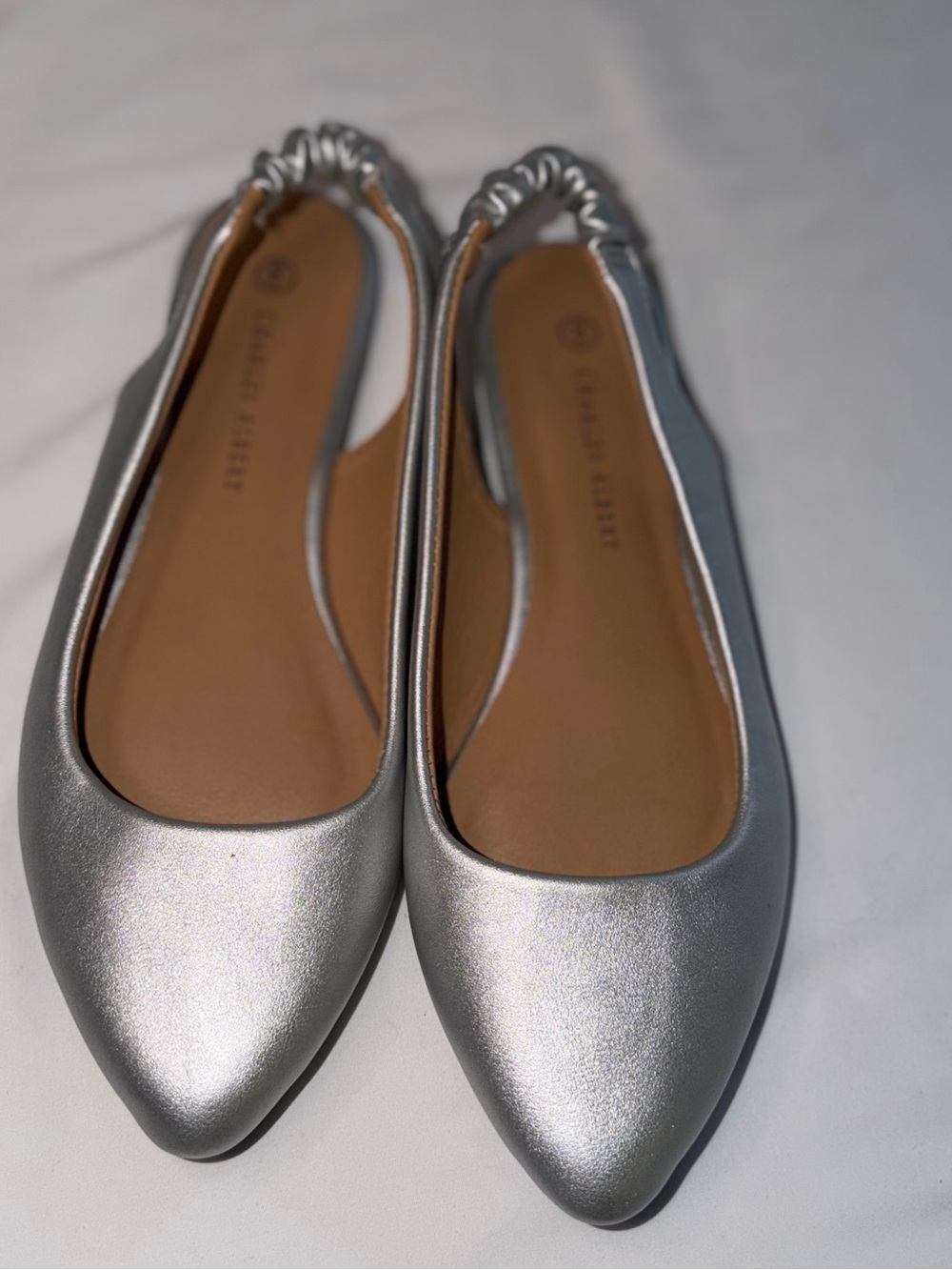 Charles Albert Silver Pointed-Toe Slingback Flats